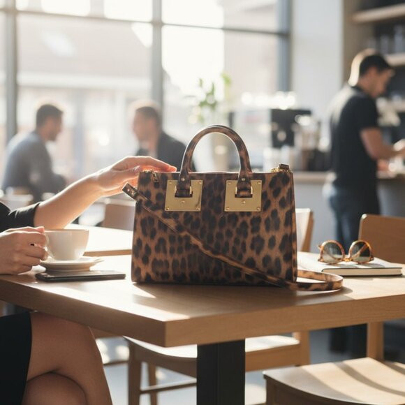 Designer Sophia Hulme Leopard Print Multi Color Leather Med Size Tote Bag - Picture 1 of 15